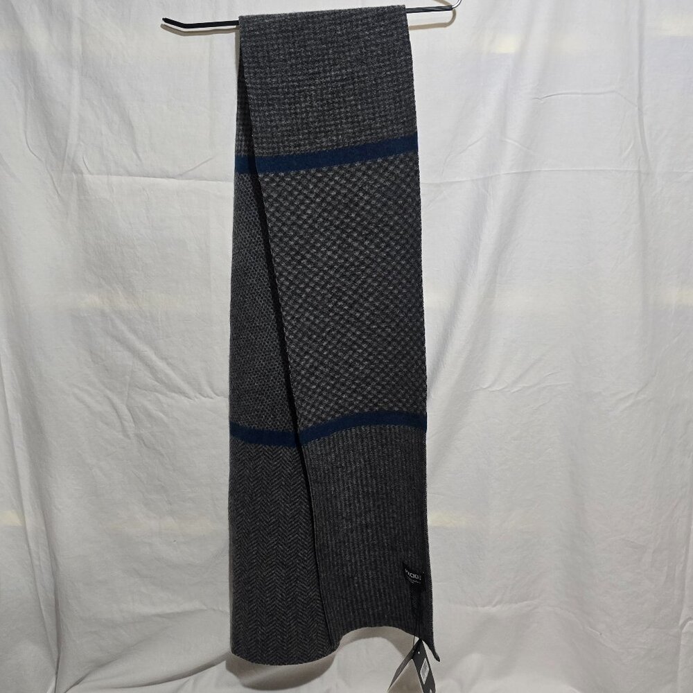 NWT Robert Mackie Made in Scotland 100% New Wool Scarf Black Gray Blue